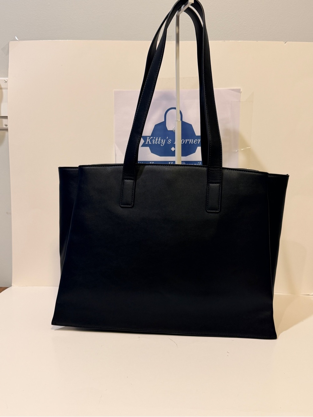 NWOT Apryl Classic Black Faux Leather Tote Bag